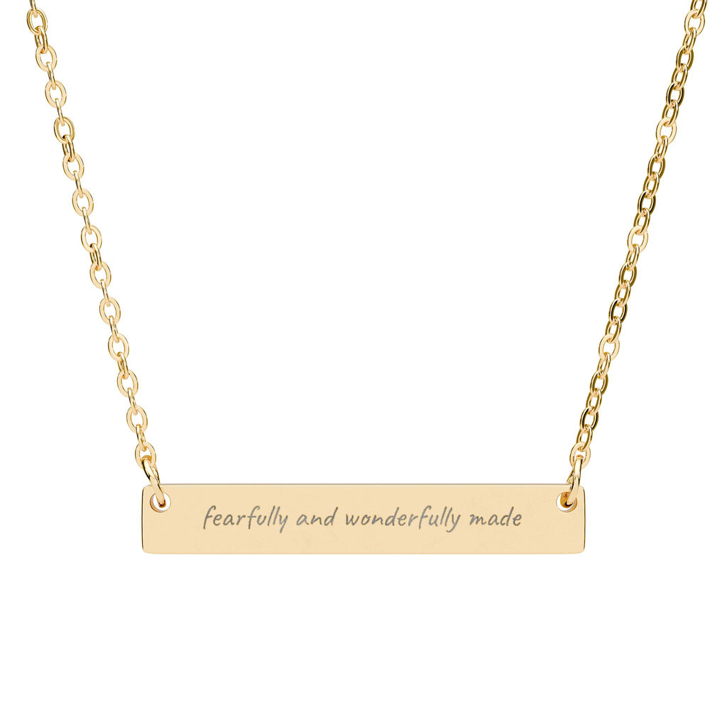 Engraved Horizontal Bar Necklace — "Fearfully and Wonderfully Made"