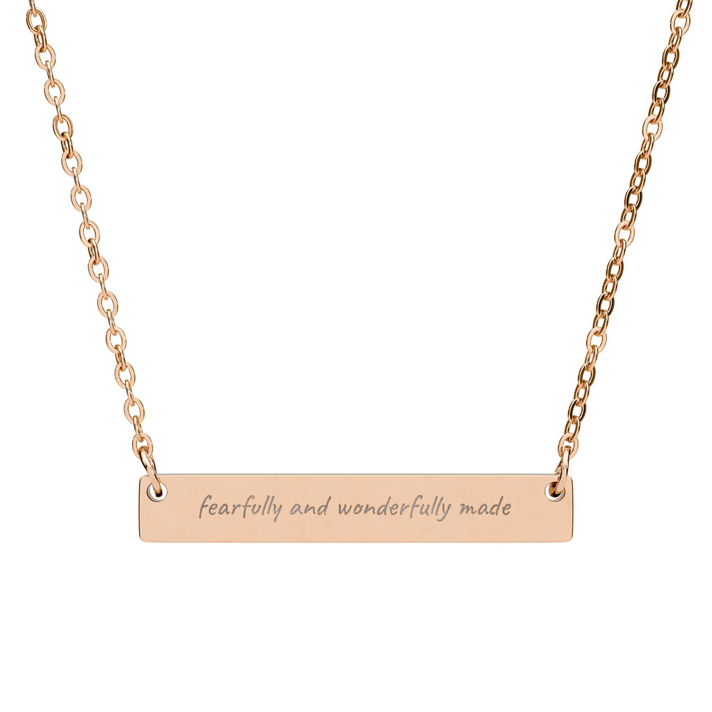 Engraved Horizontal Bar Necklace — "Fearfully and Wonderfully Made"