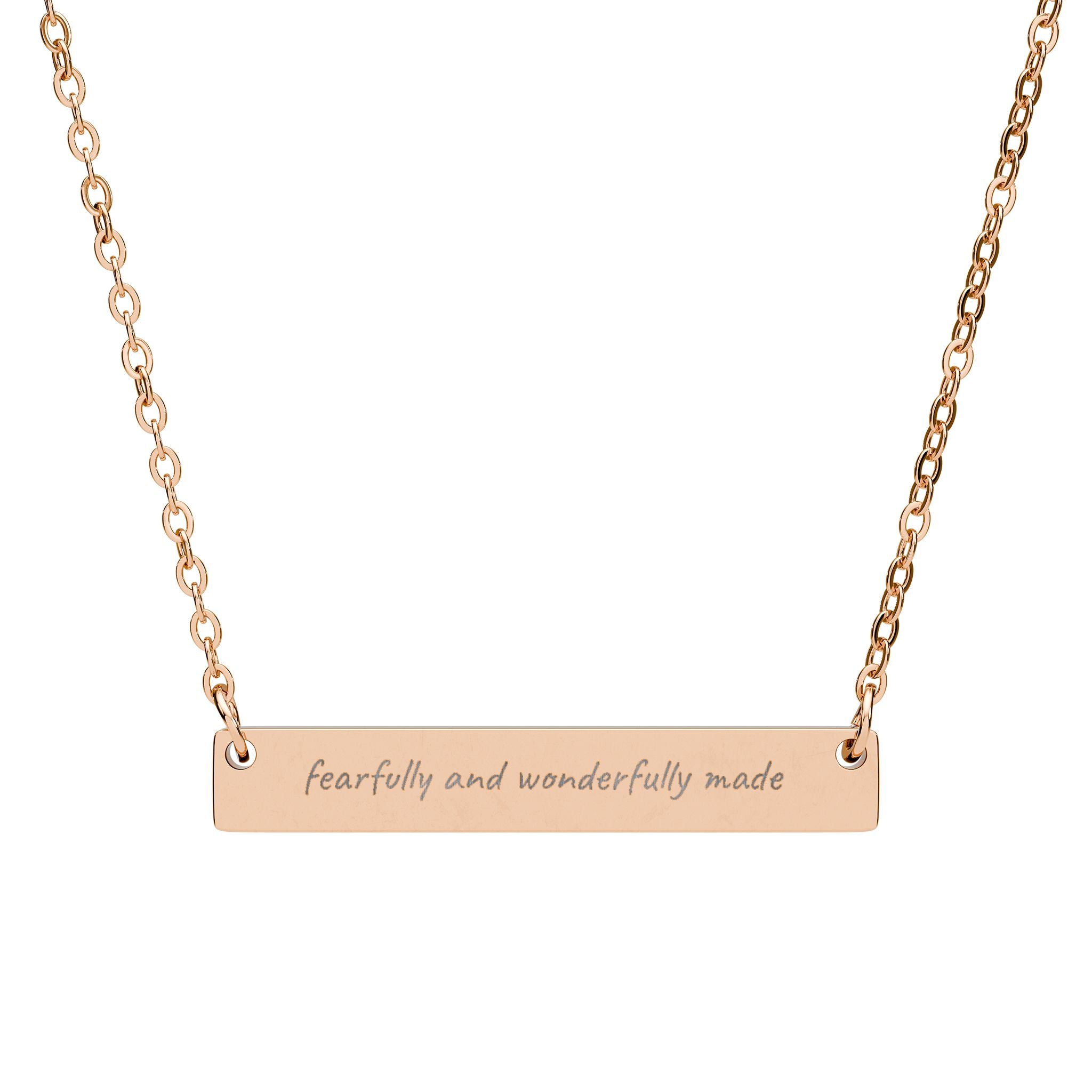 Engraved Horizontal Bar Necklace — "Fearfully and Wonderfully Made"