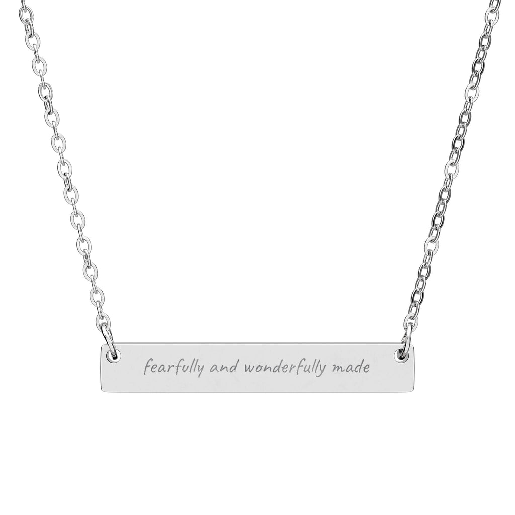Engraved Horizontal Bar Necklace — "Fearfully and Wonderfully Made"