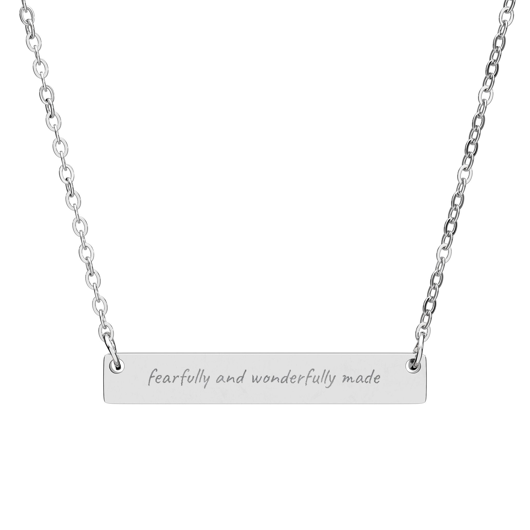 Engraved Horizontal Bar Necklace — "Fearfully and Wonderfully Made"